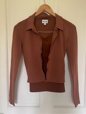 Sunday Best Aritzia Two-Piece Brown Skirt Set with Cardigan